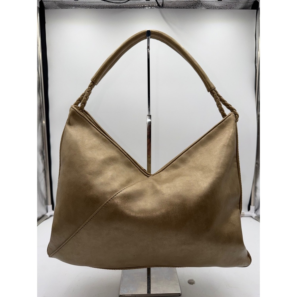 Lucy Pereda Metallic Bronze Hobo Bag Braided Handle Shoulder Bag